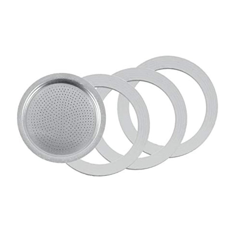Tredoni 3 Silicone Seals/Rings+Filter -Replacement- Sizes 1,2,3,6,9,14 Cup Espresso Coffee Maker Moka Pot- 8cm (9 Cup) - Image 1